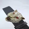 Western Rhinestone Leopard Head Buckle Tiger Print Leather Men Belt Gift Jeans261t