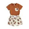 Conjuntos de roupas Western Baby Boy Shorts Set Criança Verão Camisa Manga Curta Vaca Imprimir Tops Cartoon Cactus Outfits