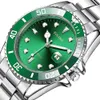 Reloj de cuarzo con banda de acero para hombre con calendario acuático Green Ghost YOLAKO