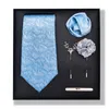 Nyaste affärsdesigner Polyester Tie Set Square Scarf Tie Clip Chest Flower Slips Set Business Wedding Suit Present