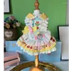 Vêtements de chien Vêtements de chiot pour animaux de compagnie Coton à la main Mignon Fleur Imprimer Bow Lolita Party Princess Robe pour petit cadeau d'anniversaire moyen