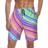 Men's Shorts Bathing Suit Green Curve Print Gym Summer Swirl Lines Casual Beach Sports Surf Fast Dry Swimming Trunks