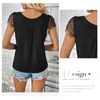 Damesblouses Effen kleur Pullover Tops Stijlvolle V-hals Kant Trendy zomer Casual shirts met korte mouwen Knoop voor chic