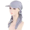 Cappelli a tesa larga Moda Musulmano Turbante Parasole Donna Cofano Protezione solare Morbido Hijab Foulard Lady Nastro lungo Cappello da sole