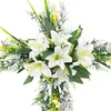 Decoratieve Bloemen Pasen Liliaceous Cross Krans Garland Welkom Teken 20x15.7inch Voordeur Ornament Voor Kantoor Veelzijdig Duurzaam