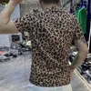 Heren T-shirts Europese en Amerikaanse 2024 zomer jongens meisjes ronde hals slanke korte mouw T-shirt luipaardprint top