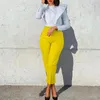 Roupas étnicas Mulheres Brilhantes Amarelo Preto Capris Calças Cintura Alta Calças Escritório Trabalho Senhora Comprimento Total Verão Bottoms Primavera Outono
