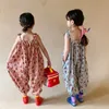 Summer Girls Flower Plaid Lace Suspenders Jumpsuit Spring Baby Kids Trousers Bodysuit Casual Rompers ChildrenS Clothes 240305