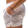 Shorts masculinos calções de banho masculinos cintura elástica transparente verão praia baixo maiô com bolsos