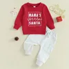 Conjuntos de roupas Criança Bebê Menino Calças Conjunto Manga Longa Gola Letras Estampadas Moletom Roupa de Natal