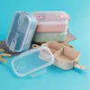 Vete Straw Lunch Box Microwave Bento Boxes Health Natural Student Portable Food Storage Dinner Box 3 Färger