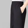 Calças femininas fashiona coreano deslocamento algodão cintura alta casual sólido diamante bolso respirável solto calças retas