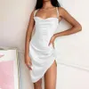 Camarão feminina Skin Summer Strap Strap Solid Mleeseless Sexy Backless Dress for Women