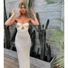 Kintted Sexy Hollow Out Bandeau Dress Biała szydełka Tunik Bikini Cover-Ups Women Summer Beachwear Swimsuit Up Beach