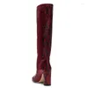 Boots Red Snake Print PU Leather Knee High Sexy Pointed Toe Block Heel Ladies Large Size 2024 Winter Arrival Long Boot