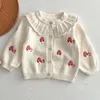 Vestes d'automne pour bébés filles, Cardigan en tricot pour nourrissons, princesse brodée de champignons, pull à col Lotus, vêtements tricotés pour filles