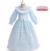 Filles cosplay sirène robes filles falbala revers manches bouffantes taille rétraction robe de princesse enfants vêtements de performance Z4298