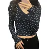 Women's T Shirts Women S Spring Autumn Crop Tops Long Sleeve V Neck Lace Trim Short Floral T-shirt