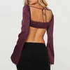 Women's Blouses Women Long Sleeve Crop Tops Sexy Mesh Lace Trim Sweetheart Neckline Tie-Up Backless T-Shirts Spring Fall Slim Shirts