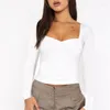 Dames T-shirts Jaren 2000 Y2k Off-the-shoulder T-shirt met lange mouwen Uitgaan Slim Fit Ruches Basic Crop Top Skinny strak T-shirt Preppie