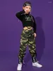 Etapa desgaste 2024 Kpop Girls Jazz Dance Traje Black Crop Tops Camuflaje Pantalones Niños Hip Hop Rendimiento Ropa Moderna BL12331