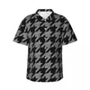 Camisas casuais masculinas houndstooth camisa de praia preto e branco arte abstrata havaí masculino novidade blusas de manga curta roupas elegantes