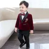 Kids 1 Year Birthday Dress Baby Boys Velvet Blazer Jacket Pants Pograph Suit Children Formal Wedding Performance Evening Wear 240313