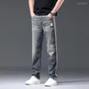 Herren Jeans 2024 Frühling und Sommer gerade elastische lässige coole Sportlinie Design Straße Retro blaue Smart-Hose