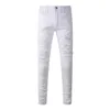 Designer masculino jeans estilo americano high street angustiado remendo transmissão ao vivo com retro branco elástico diamante clássico