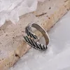 Anelli a grappolo Colore argento Moda semplice Vintage Elegante anello regolabile in piuma per le donne Gioielleria raffinata Accessori per uomo da festa