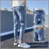 2024 neue elastische und herbstliche Stil helle farbige verkürzte Jeans für Männer gerades Bein Frühling Slim Fit Freizeithosen