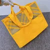 Bolso de compras grande de diseñador para mujer, bolsos de hombro con rejillas amarillas de lujo, bolso de lona de alta calidad para mujer, bolsos de playa de verano