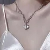 Pendanthalsband Vintage Punk Split Love Heart Zircon Necklace For Women Korean Fashion ClaVicle Chain Party Esthetic Jewelry Y2K