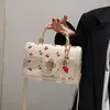 Axelväskor elegant väska söt körsbärstryck korea stil handväska pu läder casual modedesigner lyx vår crossbody