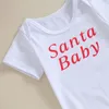Ensembles de vêtements pour bébés garçons de Noël, 2 pièces, manches courtes, lettres imprimées, barboteuse à bretelles, dessin animé