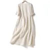 Casual Dresses Beach Dress Double-layered V Neck Summer With Pleated Short Sleeves A-line Retro Style Soft Breathable Fabric For Women