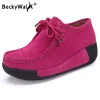Boots Beckywalk Winter Plush Shoes Woman Highine Leather Platform Women Women Fashion Laceup Laceup Autumn Zapatos Mujer WSH3352