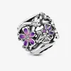 Breloque marguerite violette ajourée Pandoras en argent sterling 925, ensemble de breloques de luxe, fabrication de bracelets, perles, collier de créateur, pendentif, boîte d'origine, qualité supérieure