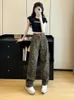 Damesjeans 2024 Retro Fashion Leopard Print Women High Tailed Pants Streetwear Wide Leg Denim Trousers 2000s Y2K Baggy