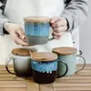 Tasses Creative Rétro Tasse En Céramique Avec Poignée De Cuillère Et Couvercle Simple Famille Café Petit Déjeuner Thé Lait Avoine Drinkware Tasse