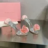 Magda Butrym faux-pearl rose stilett sandalsparty klänningskor äkta läder ankel band öppna tår höga klackar lyxdesigner sandaler för kvinnors bröllopskor