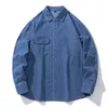 Camicie casual da uomo Camicia lunga in denim quattro stagioni Moda Cappotto per abiti larghi lavati in cotone a maniche lunghe da uomo
