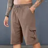 Shorts masculinos homens beachwear cordão carga cintura elástica com multi-bolso casual para correr