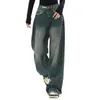 Harajuku Streetwear Retro Mode Frauen Hohe Taille Jeans Lose Breite Bein Gerade Denim Hosen Y2K Baggy Hosen 240307