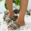 Pantoufles d'été pour femmes, chaussures de base, décoration en métal de haute qualité, sandales plates d'extérieur décontractées et confortables