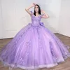 Lila Ballkleid Quinceanera Kleid 2024 Große Schleife 3D Blumenapplikationen Cinderella 16 Prinzessinnenkleider Vestidos De 15 Jahre