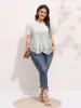 Tops Finjani Camisetas Plus Size Roupas Femininas Verde Escuro Solto Mangas Curtas Tee Blusas Femininas de Fibra de Poliéster de Alta Qualidade