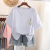 Tops EBAIHUI 100% Cotton L6XL T Shirt Plus Size Tshirt Short Sleeve Women Top Summer Japan Cartoon Print V Neck Oversized T Shirts