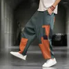 Pantalones para hombres Ropa para hombres Estilo chino Vintage Algodón Lino Delgado Casual Nueve Puntos Patchwork Parche Suelto Haren