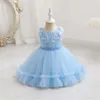 Flickaklänningar Baby Party Princess Dress Solid Color Lace Appliques Pärlor för bröllopsfödelsedagsdop Vestido Toddler Child Costume